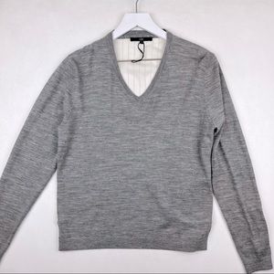 TIBI Light grey merino wool and striped silk sweater